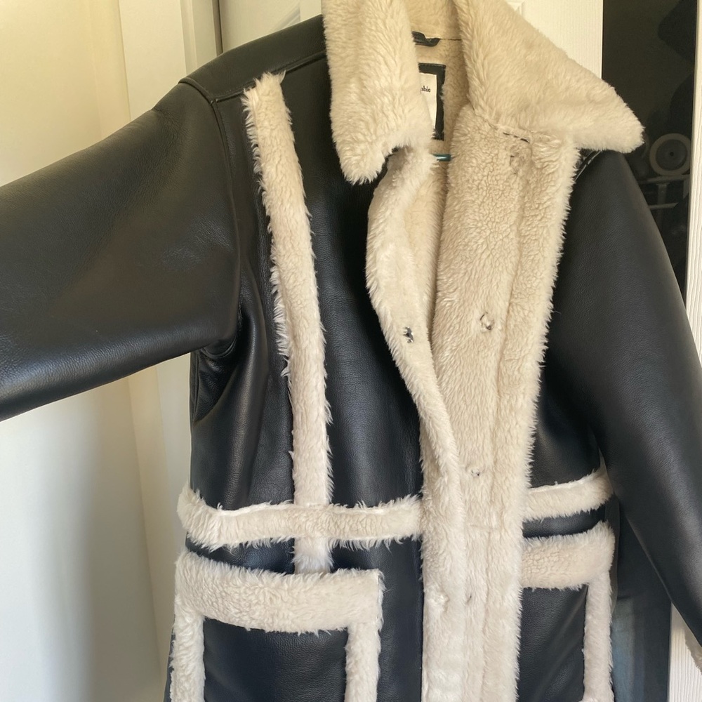 Abercrombie & Fitch Womens Black Faux Leather Faux Sterling Coat